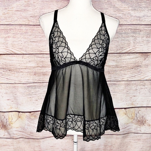 Seven 'til Midnight Black Lace and Mesh Babydoll Size 1X/2X - Picture 1 of 7